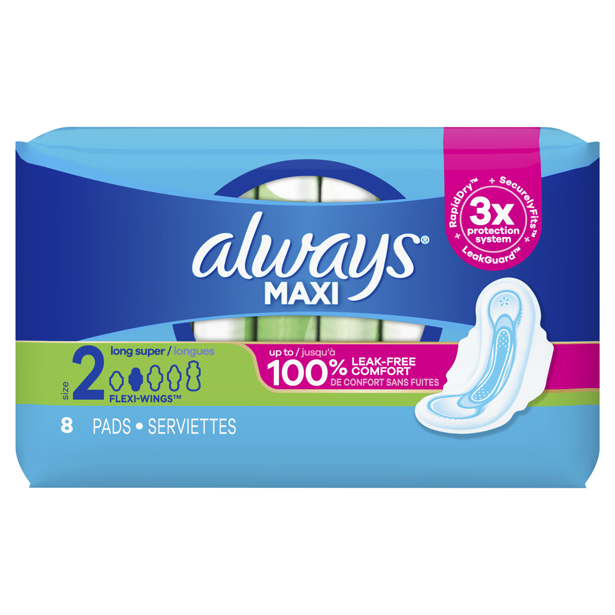 Always Maxi Pads Size 2, Long, Super Absorbency, with Wings, Unscented, 192  ct ✅