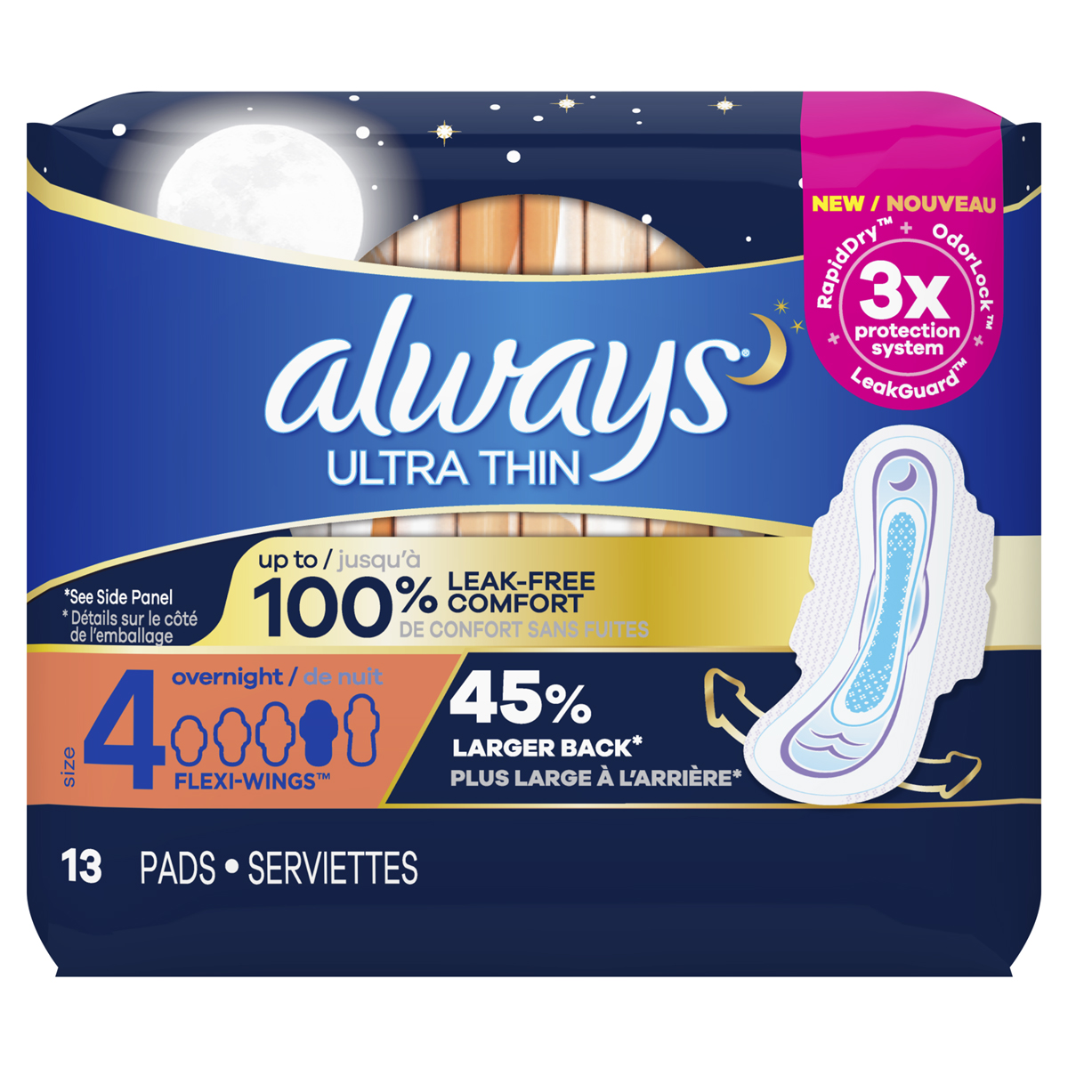 Always Ultra Thin Size 4 Overnight Pads With Wings Unscented, 52 ct - Metro  Market