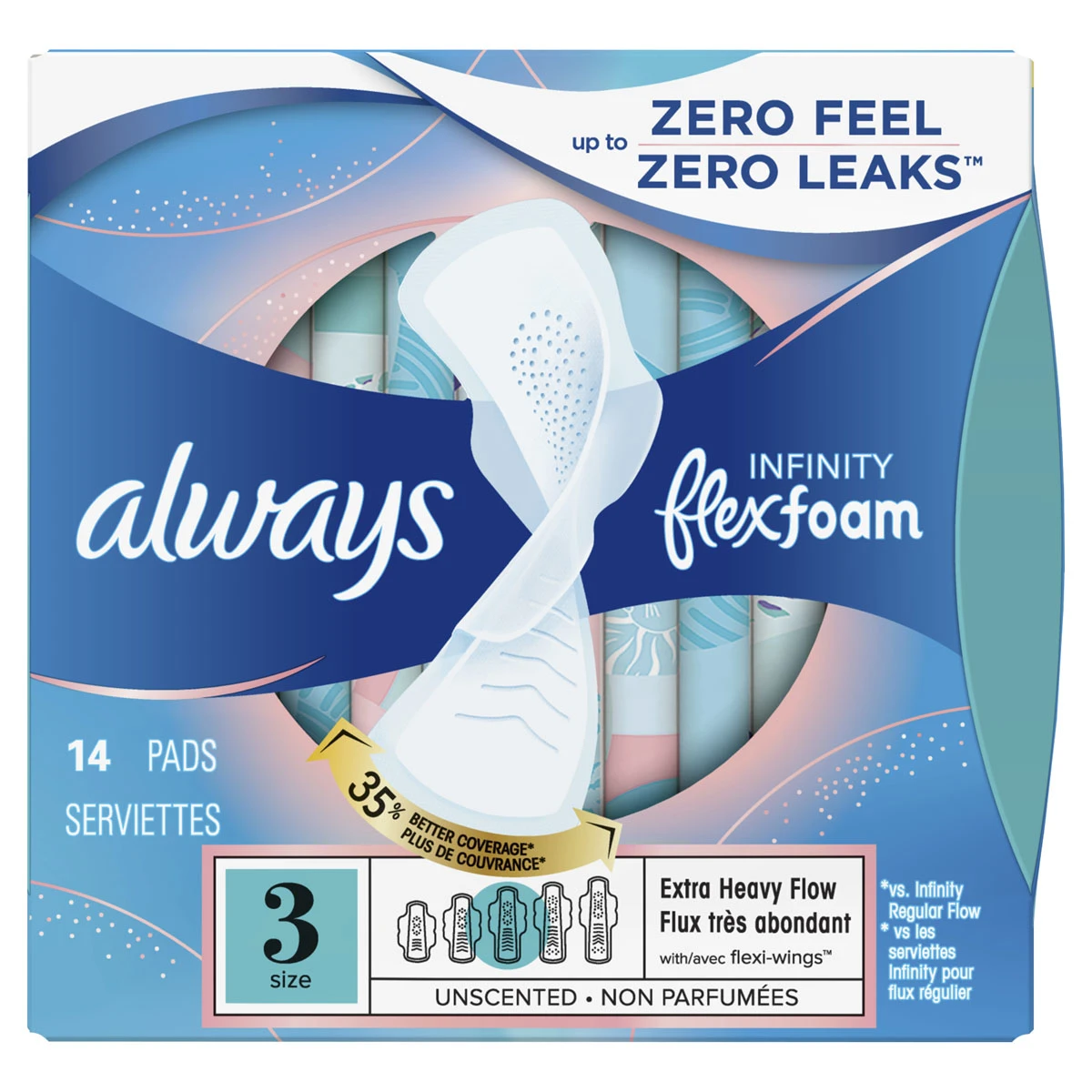 Always ZZZ Overnight Pads for Women Size 6 Unscented with Wings