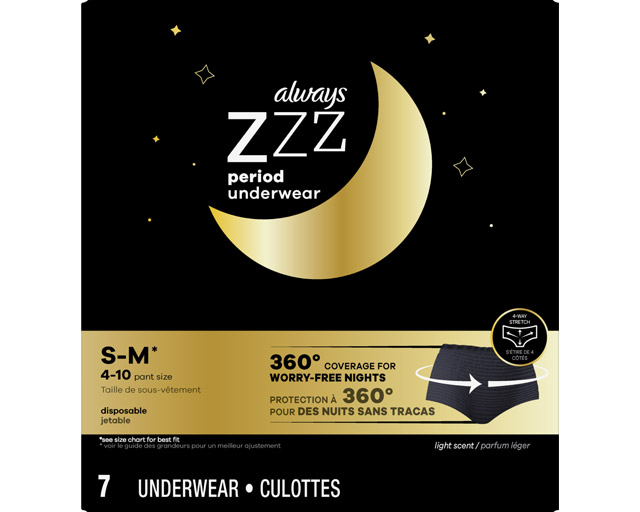 Always ZZZ Period Underwear 360° Overnight Disposable Sz S/M 2 Boxes x 3 ct  each