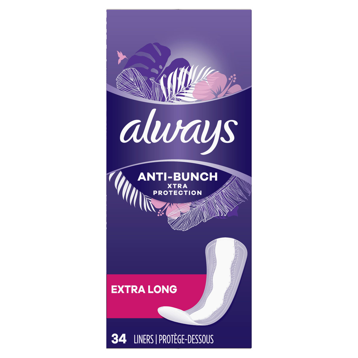 Always, Anti-Bunch Xtra Protection Daily Liners For Women, Extra Long  Length, 68 Count : : Health & Personal Care