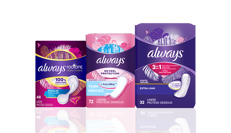 Always panty liners are designed to keep you fresh all day, but with flexible, no-feel protection