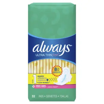 Always Ultra Thin Fresh Size 1 Regular Pads With Wings, Scented