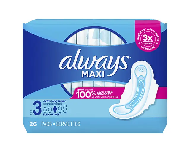 Always Maxi Size 3 Extra Long Super Pads with Wings, Unscented