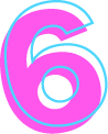 The number six in pink and blue.