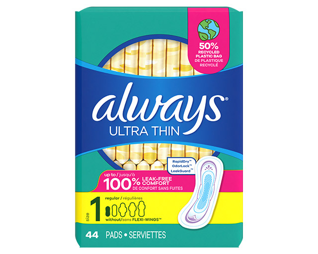 Always Ultra Thin Size 1 Regular Pads Without Wings, Unscented