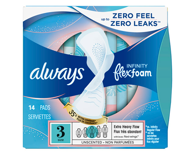 Always Infinity Size 3 Extra Heavy Flow Pads with Wings, Unscented