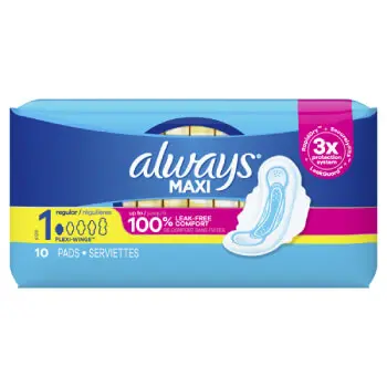 Always Maxi Size 1 Regular Pads with Wings, Unscented