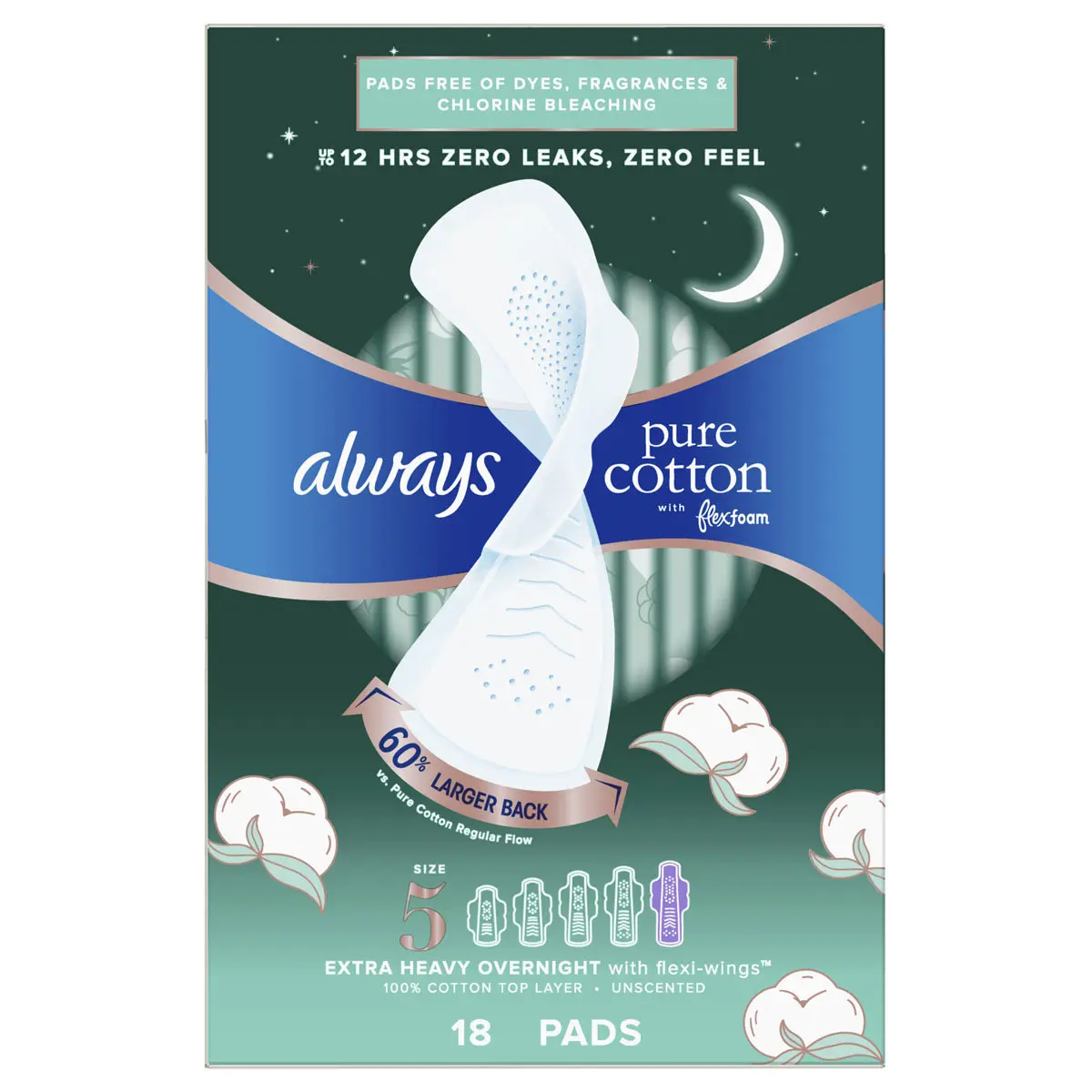 Always® ZZZ Size 6 Overnight Absorbency Unscented Pads with Wings