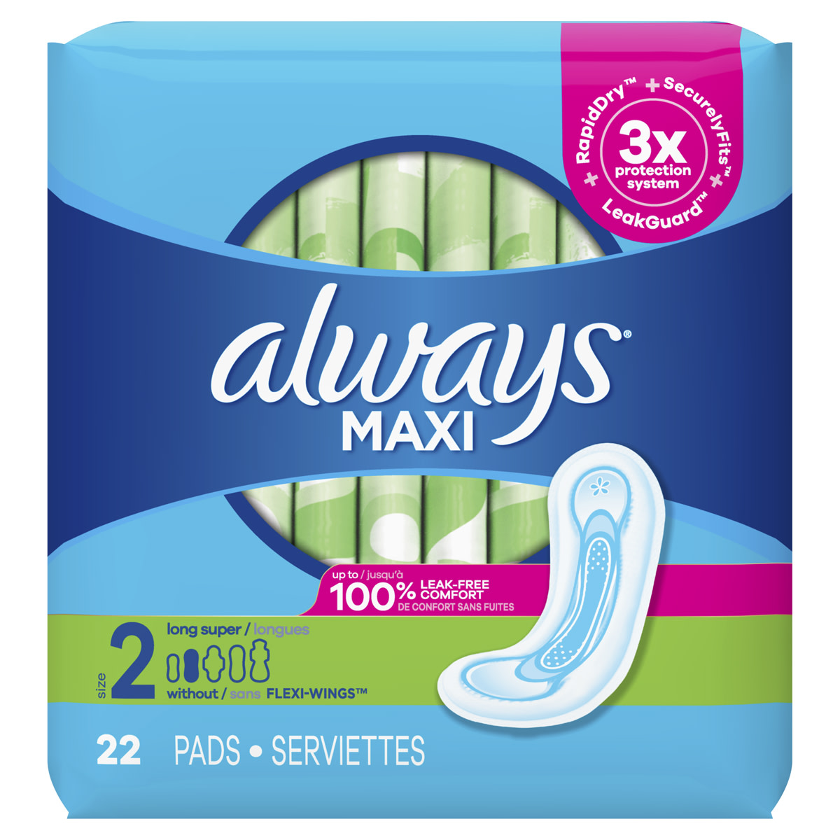 Product-Always Maxi Size 2 Long Super Pads Without Wings, Unscented
