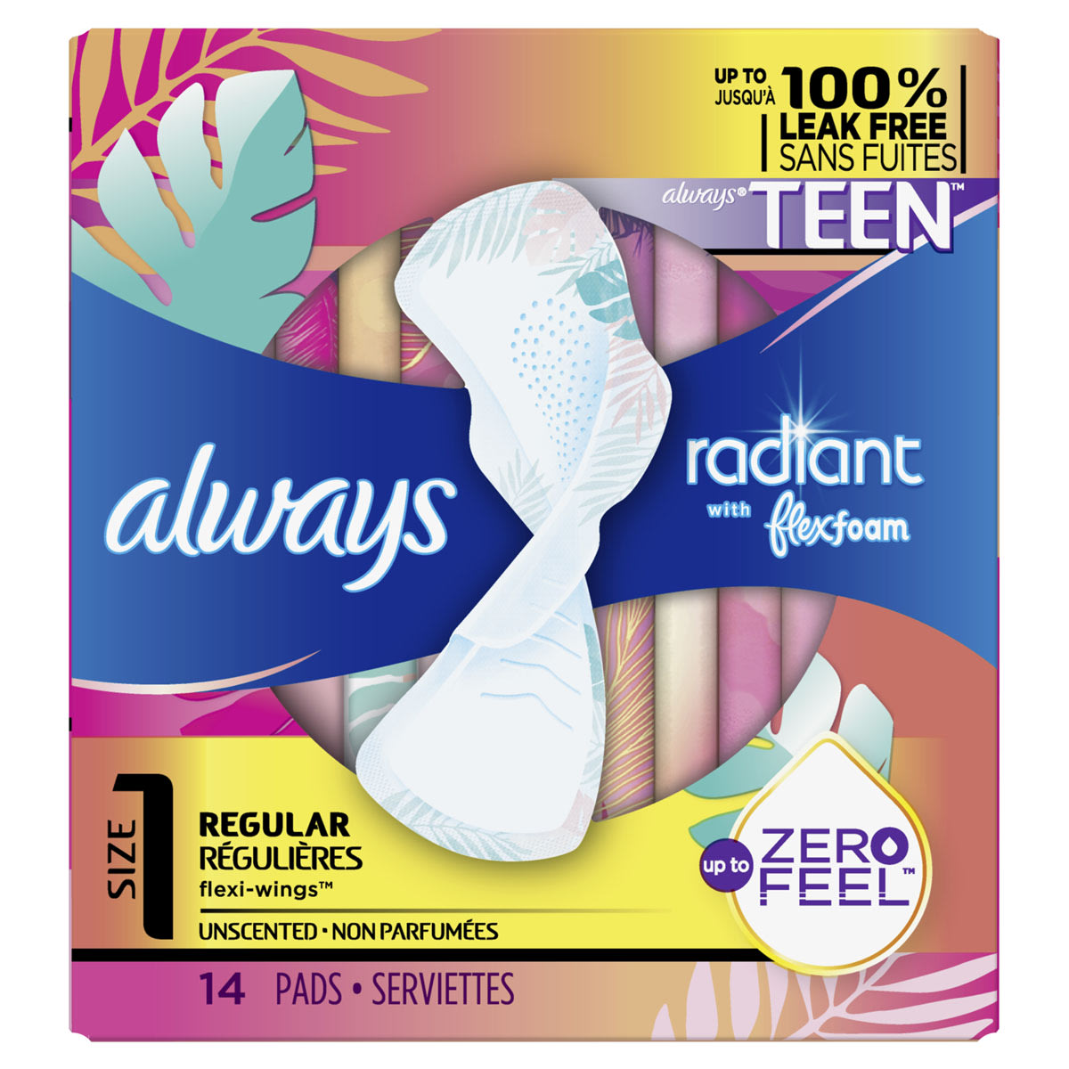  Always Radiant Feminine Pads For Women, Size 2 Heavy Flow  Absorbency, With Flexfoam, With Wings, Scented, 26 Count : Health &  Household