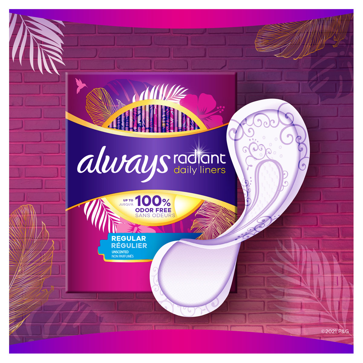 Always Radiant Pantiliners, Regular, Unscented, 96 Liners (Pack of 2) :  : Health & Personal Care