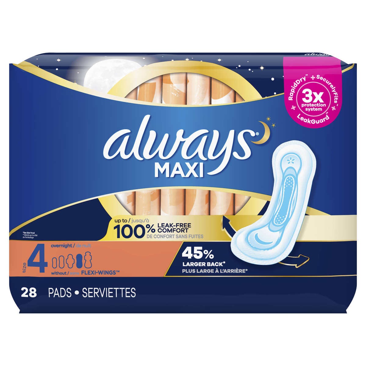 HSA Eligible  Stayfree Maxi Pads Overnight with Wings, 28 ct. (3