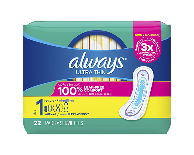 Always Ultra Thin Size 1 Regular Pads Without Wings, Unscented