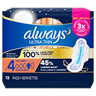 Product-Always Ultra Thin Size 4 Overnight Pads With Wings, Unscented