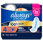 Product-Always Ultra Thin Size 4 Overnight Pads With Wings, Unscented