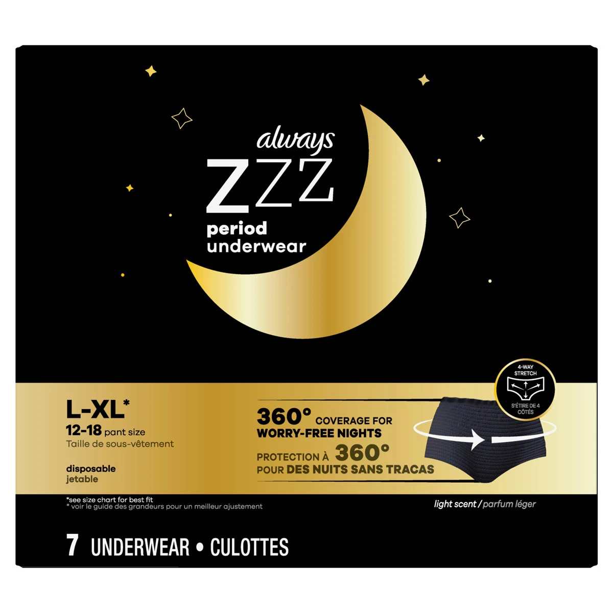 Always ZZZ Disposable Overnight Period Underwear for Women Size L