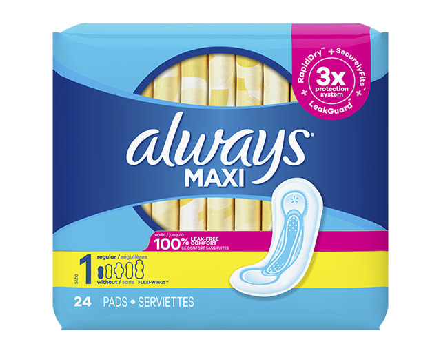 Always Maxi Size 1 Regular Pads Without Wings,Unscented