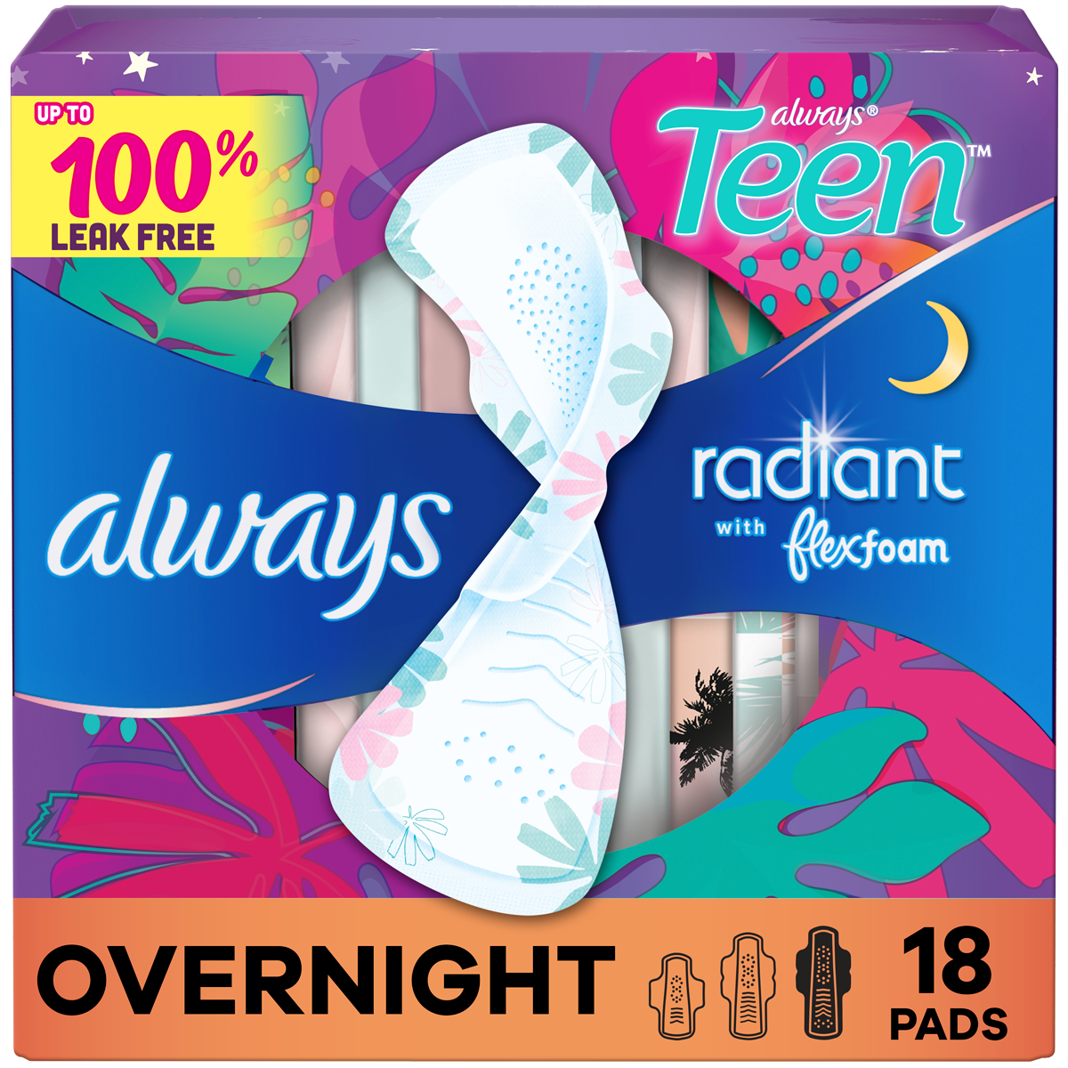 Always Radiant Teen Pads, Overnight, Unscented | Always®