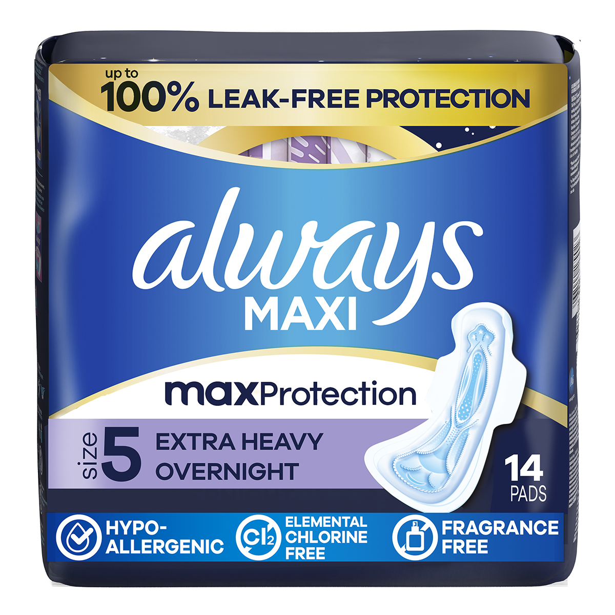 Always Maxi Size 5 Extra Heavy Overnight Pads with Wings, Unscented