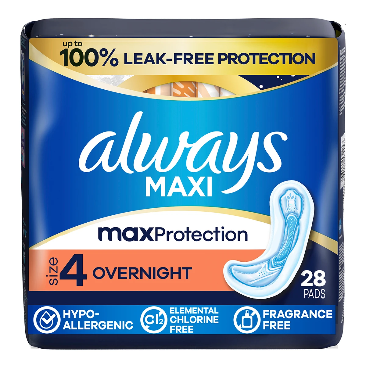 Always Maxi Size 4 Overnight Pads Without Wings | Always®