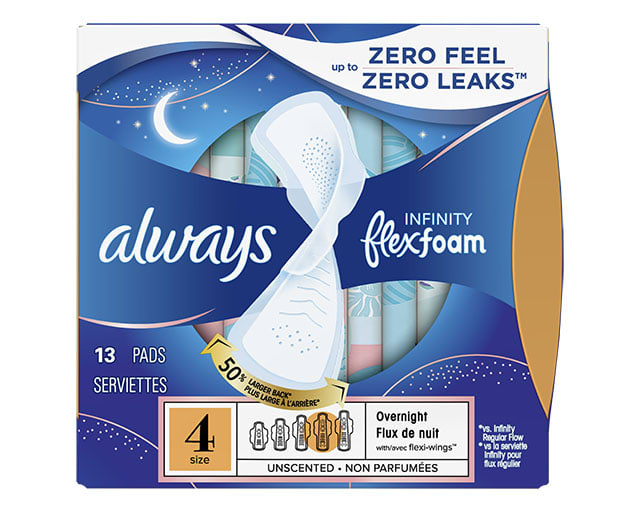 Always Infinity Size 4 Overnight Pads with Wings, Unscented