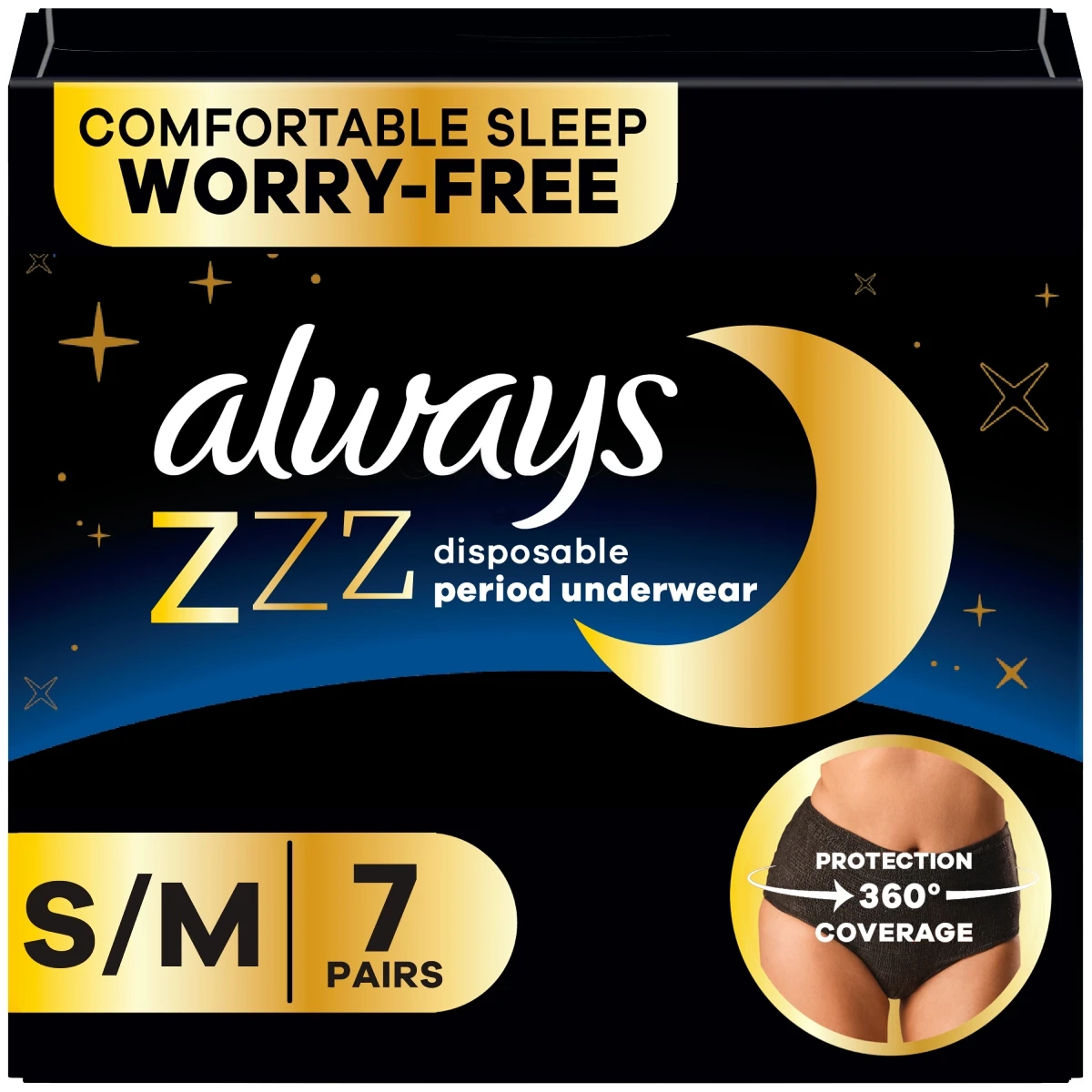 Always ZZZ Disposable Overnight Period Underwear for Women Size S M