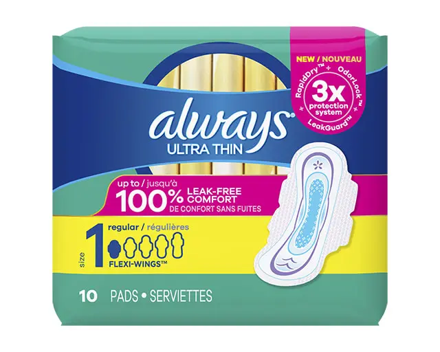 Always Ultra Thin Size 1 Regular Pads With Wings, Unscented