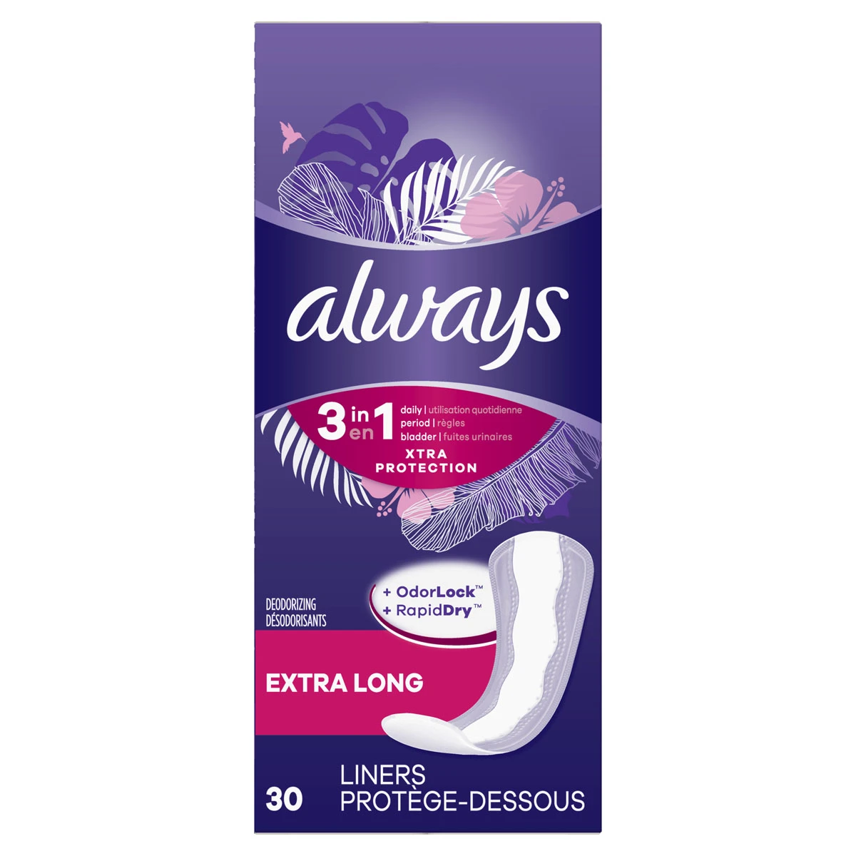 Always Xtra Protection 3-in-1 Daily Liners for Women, Extra Long