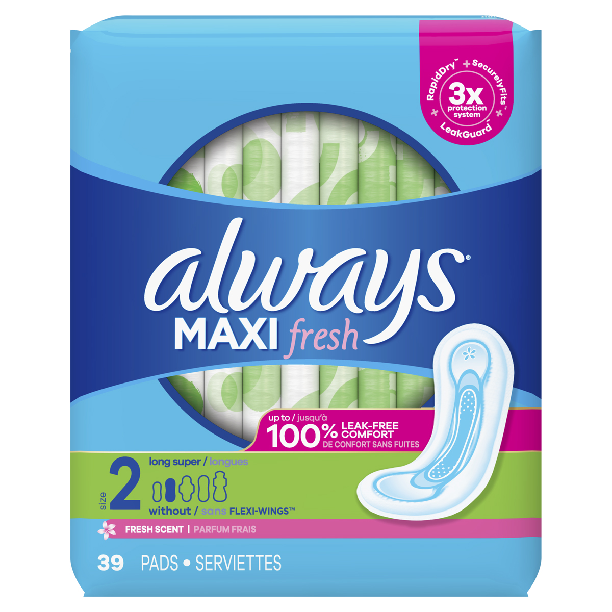 Maxi-Pads-Size-2-Long-Super-without-Wings-39-Count-Scented
