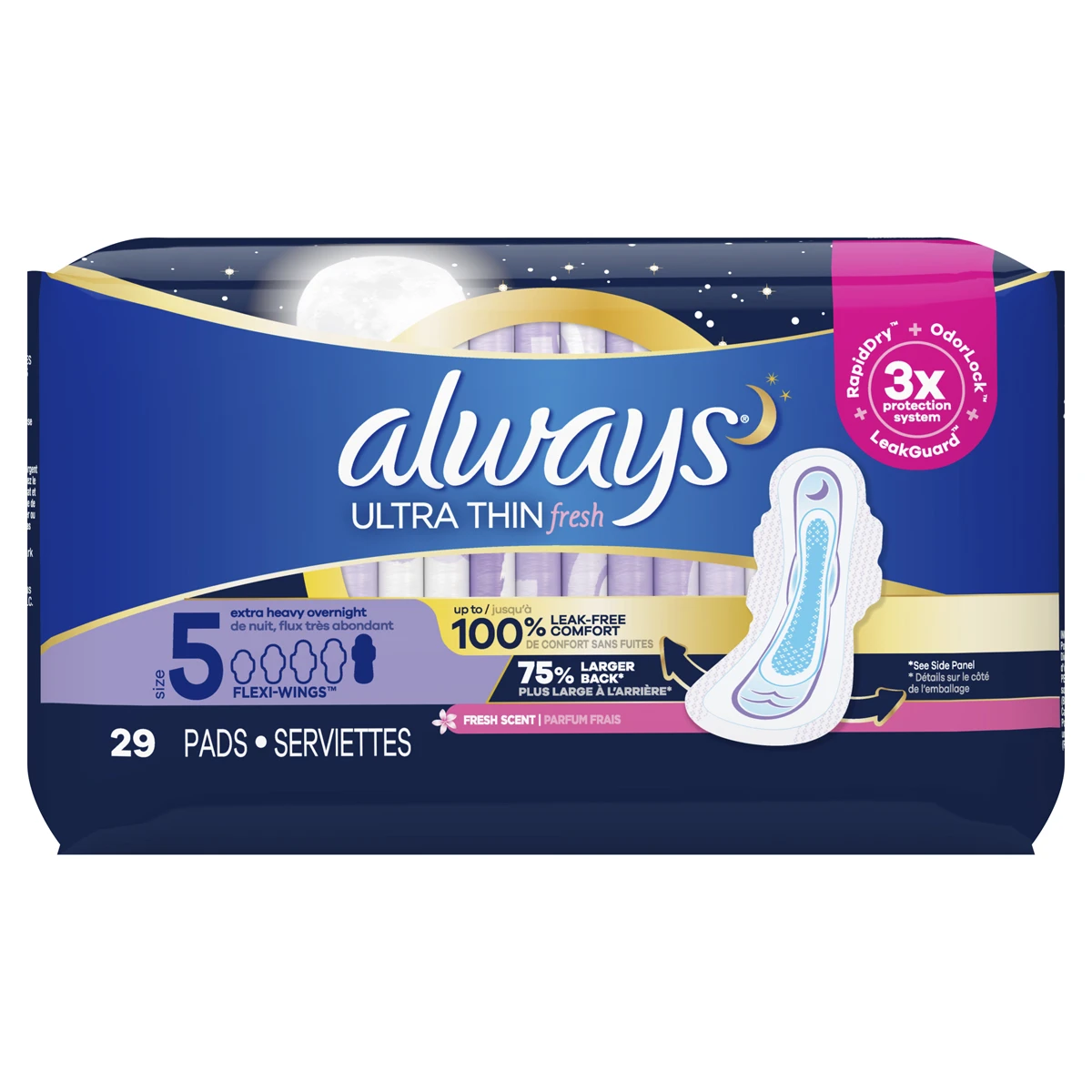 Product-Always Ultra Thin Size 5 Extra Heavy Overnight Pads With Wings, Scented 