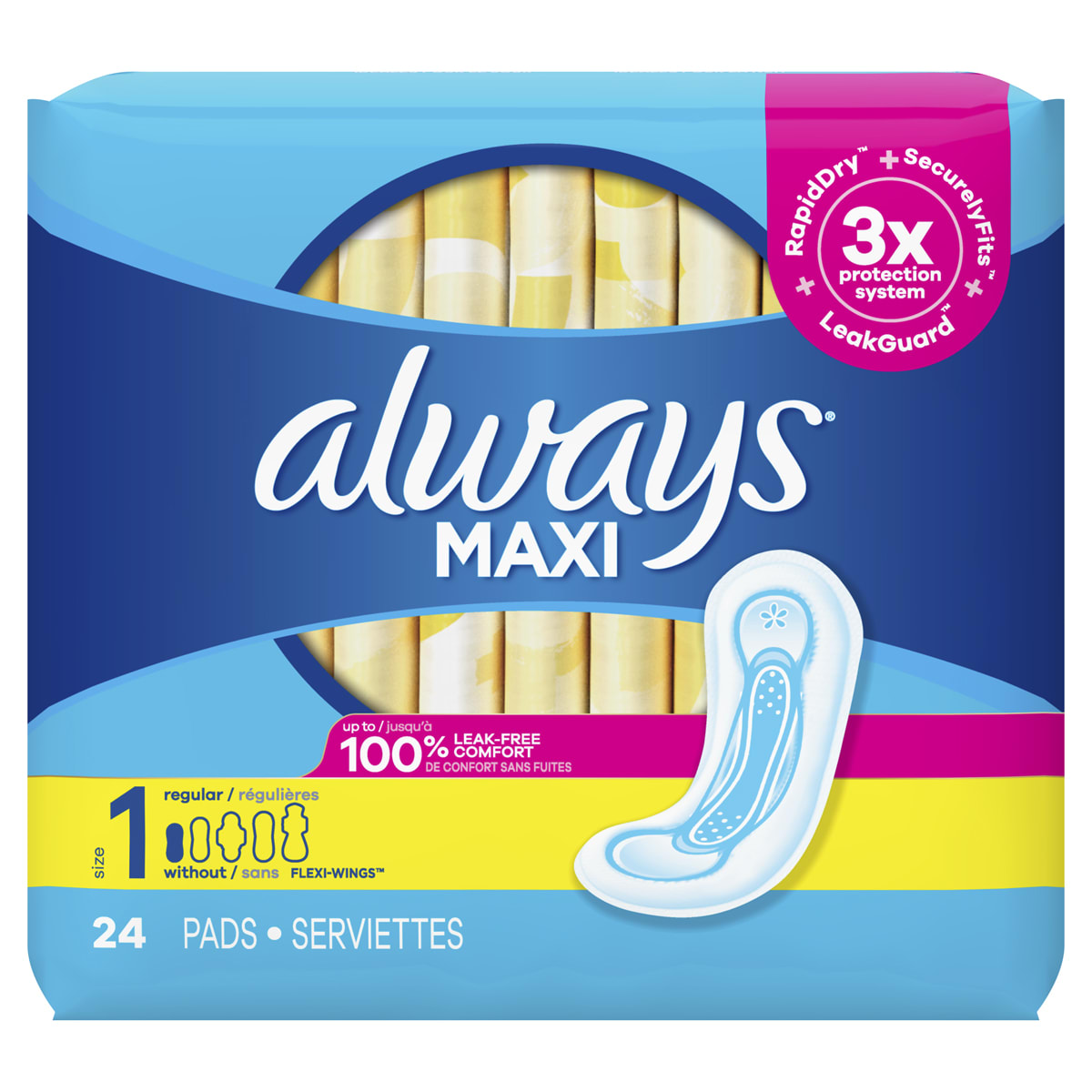 Product-Always Maxi Size 1 Regular Pads Without Wings, Unscented