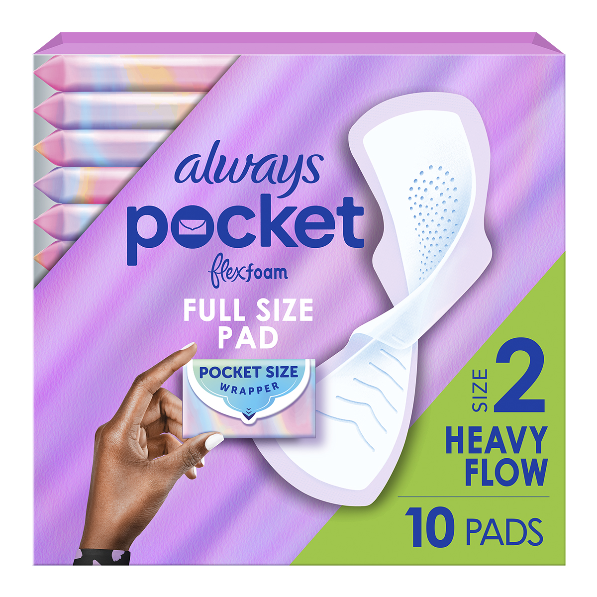 Always Pocket Flexfoam Pads, Size 2, Heavy Flow, with Wings 10ct
