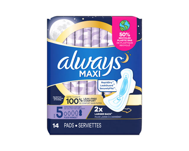 Always Maxi Size 5 Extra Heavy Overnight Pads with Wings, Unscented