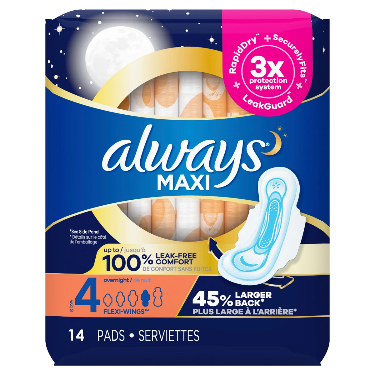 Always Maxi Pads with Wings Extra Long Super Absorbency Size 3 Unscented,  26 count - Pay Less Super Markets