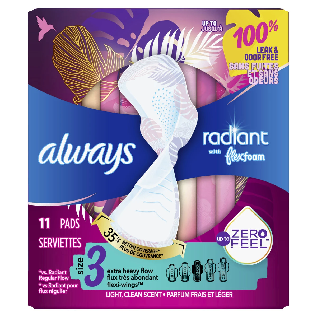 Radiant Pads: Size 5 Extra Heavy Overnight Flow With Wings Scented