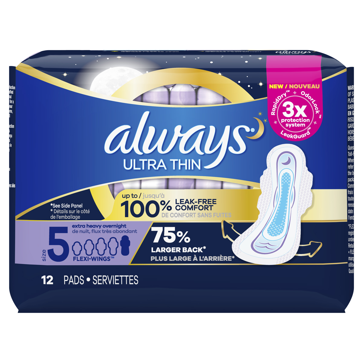 Always Extra Heavy Overnight Absorbency Unscented Ultra Thin Pads with  Wings - Size 5 - 46ct 46 ct