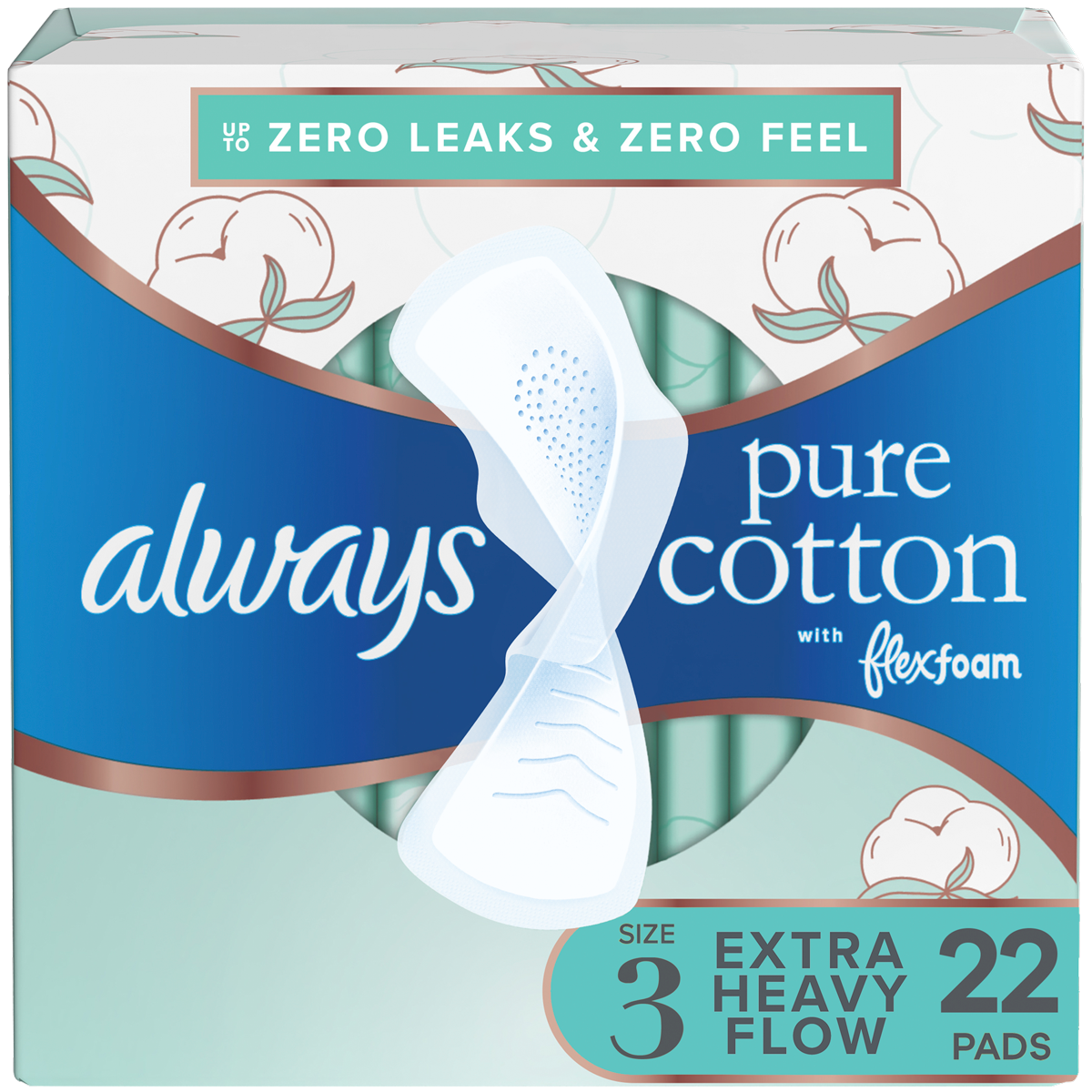 Pure Cotton with FlexFoam Pads Size 3 with Wings ct 22