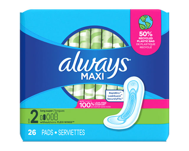 Always Maxi Size 2 Long Super Pads Without Wings, Unscented