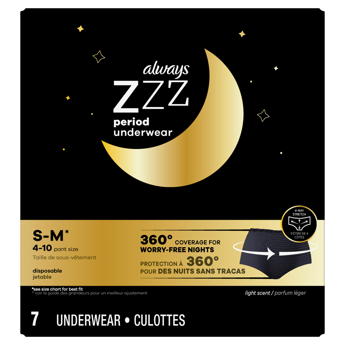 Always ZZZ Disposable Period Underwear Overnight Absorbency Size L/XL, 7  count - Mariano's
