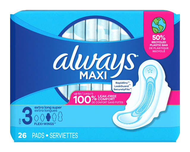 Always Maxi Size 3 Extra Long Super Pads with Wings, Unscented