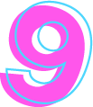 The number nine in pink and blue.