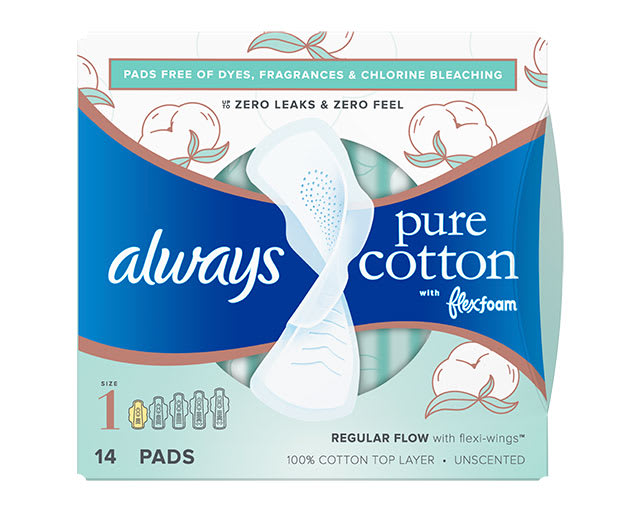 Always Pure Cotton with FlexFoam Pads Regular Absorbency Size 1