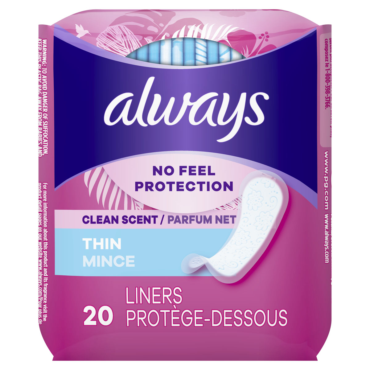 Product-Always Thin Daily Liners, Clean Scent, Wrapped