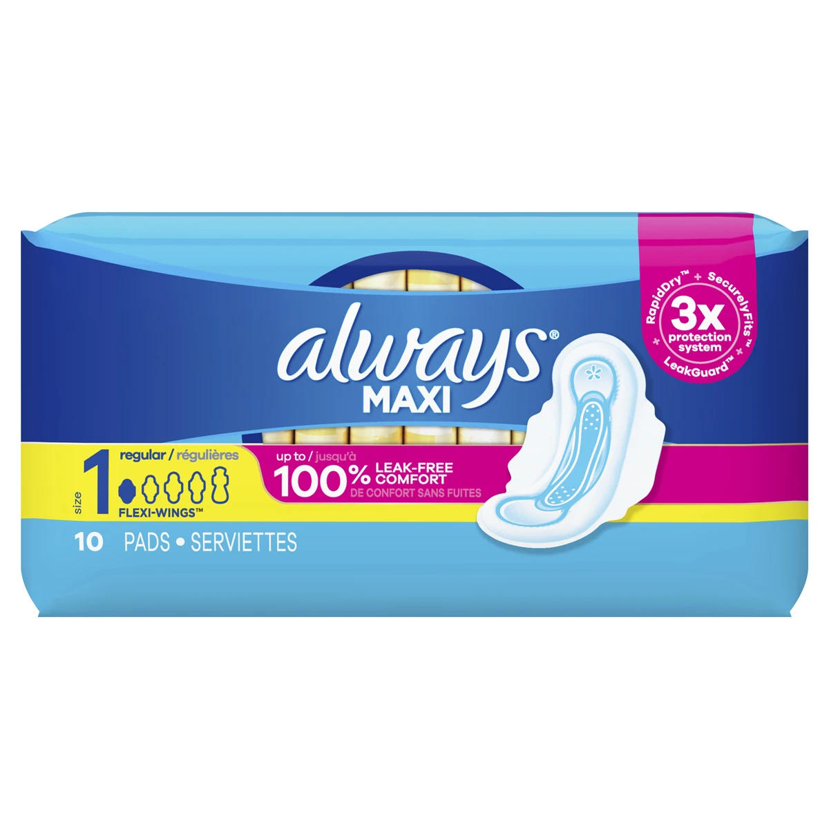 Always Maxi Feminine Pads For Women, Size 1 Regular Absorbency, Multipack,  Without Wings, Unscented, 48 Count x 6 Packs (288 Count total)