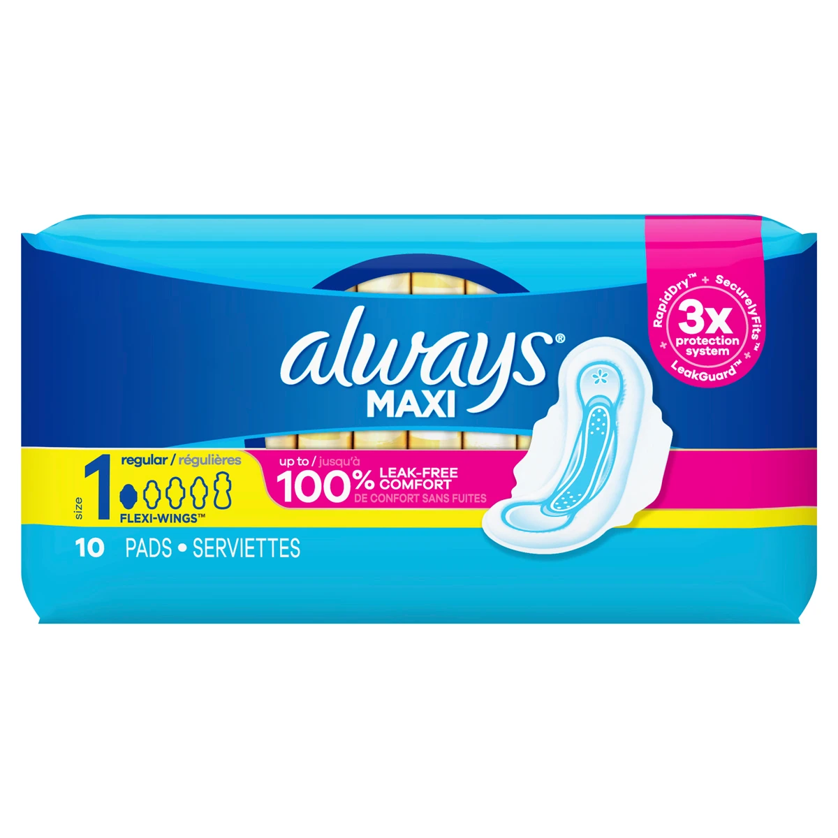 Always Maxi Feminine Pads For Women, Size 1 Regular Absorbency, Multipack,  Without Wings, Unscented, 48 Count x 6 Packs (288 Count total)