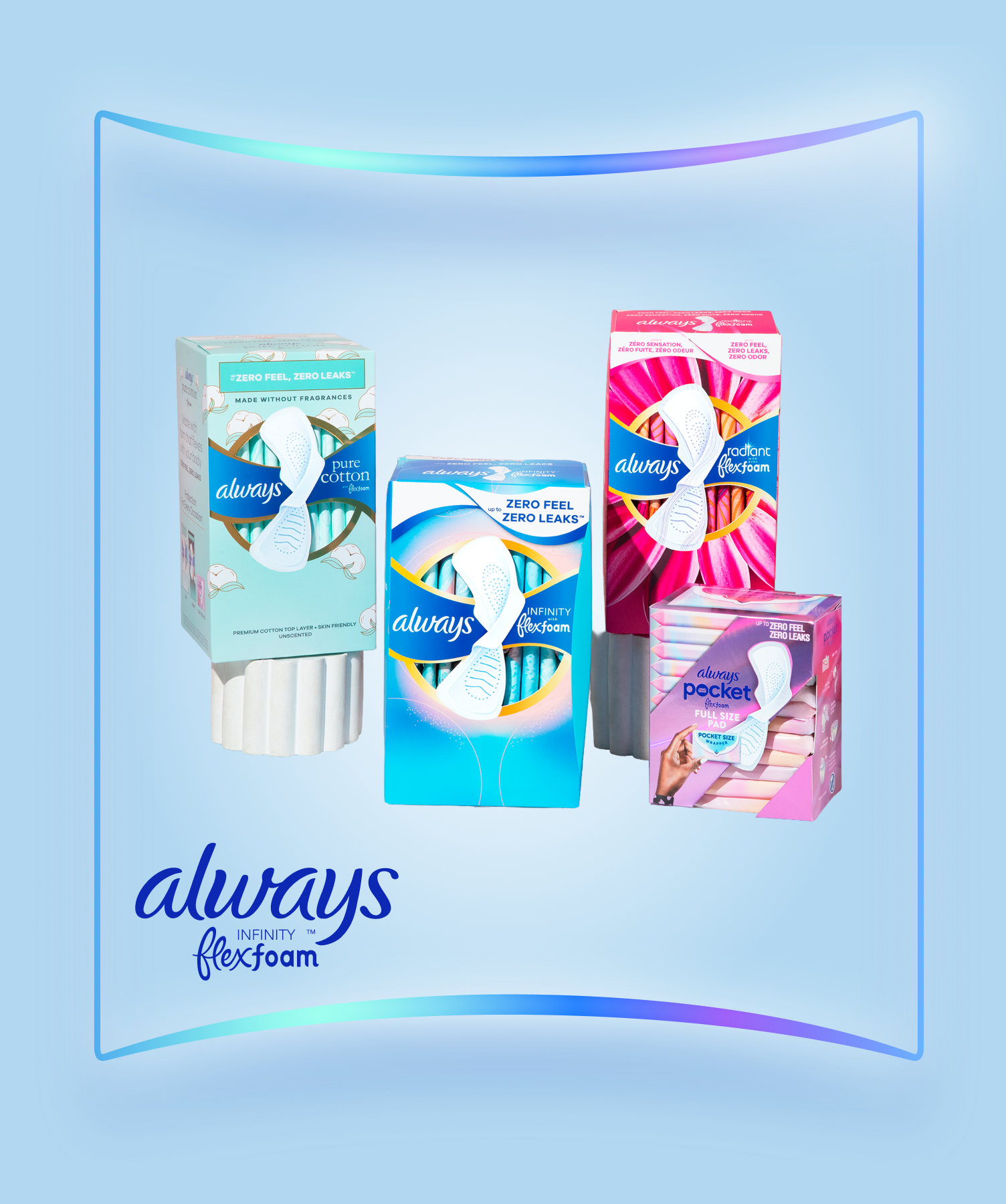 Range of Always FlexFoam pad packs, showing how FlexFoam differs from traditional pads