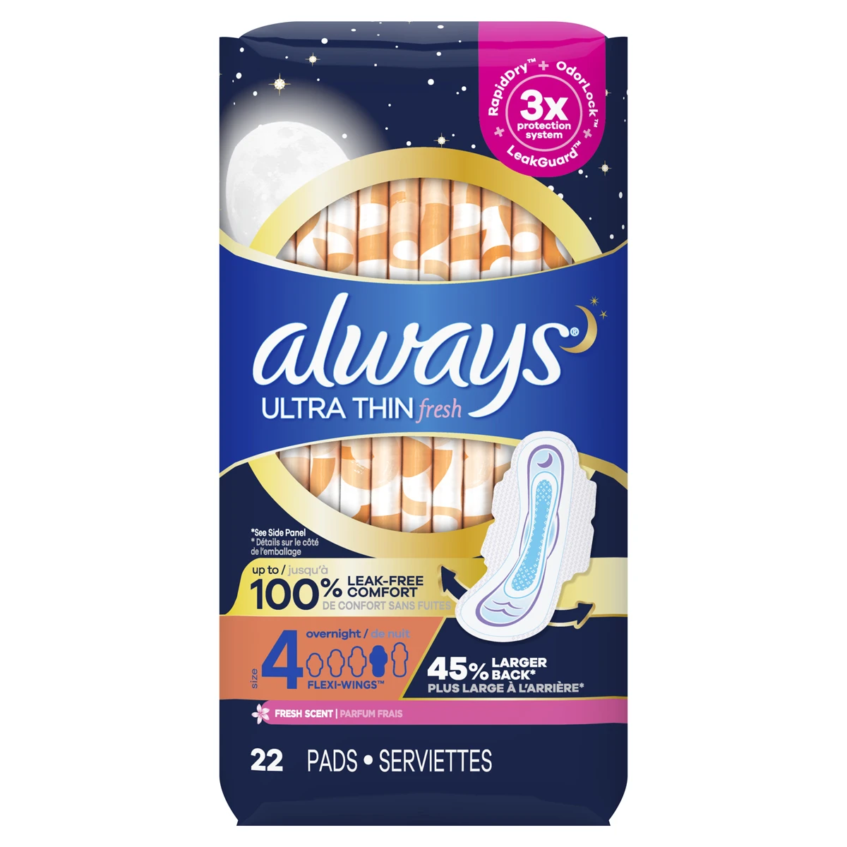Product-Always Ultra Thin Fresh Size 4 Overnight Pads With Wings, Scented