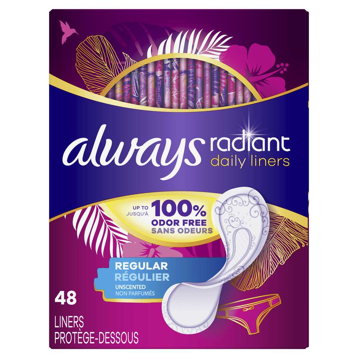 Product-Always Radiant Daily Liners, Regular, Wrapped