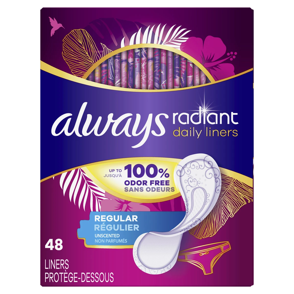 Product-Always Radiant Daily Liners, Regular, Wrapped